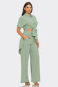 Pants Set with Slit Top-Sage