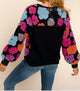 PLUS LONG SLEEVE MULTI COLOR PUFFY FLOWER SWEATER