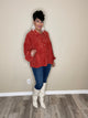 Oversize Ribbed Button Top-Orange/Rust