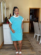 Stripe Banded Tshirt Dress-Turquoise/White
