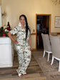 Print Shirt W/front Tie Set-Olive/White