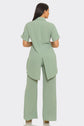 Pants Set with Slit Top-Sage