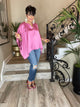 V-Neck Kimono Sleeve Top-Pink