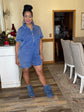 Mineral Wash Denim Romper-Blue