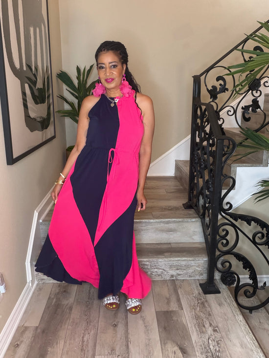Hot Pink Navy Color Block Dress
