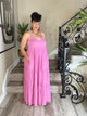 V-NECK TIERED CAMI MAXI DRESS -Candy Pink