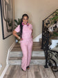 Pink Crinkle Pants Set