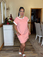 Stripe Banded Tshirt Dress-Coral/White