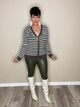 Olive Stripe Cardigan/Leather Leggings Set