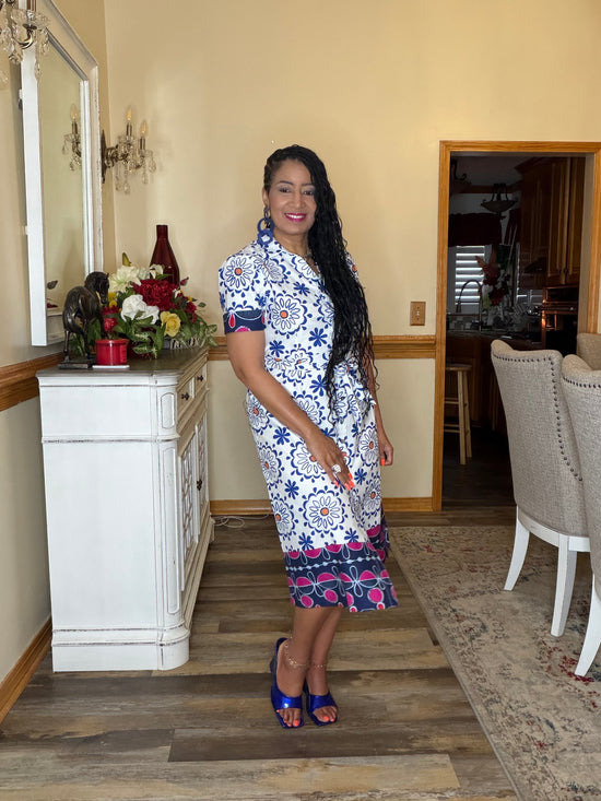 Blue Print Tie up Dress