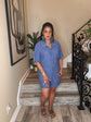 Demin Blue Crinkle Button Short Set