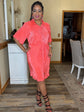 Coral BUTTON DOWN DRESS WITH WAIST SASH