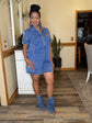 Mineral Wash Denim Romper-Blue
