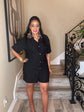 Black Crinkle Button Short Set