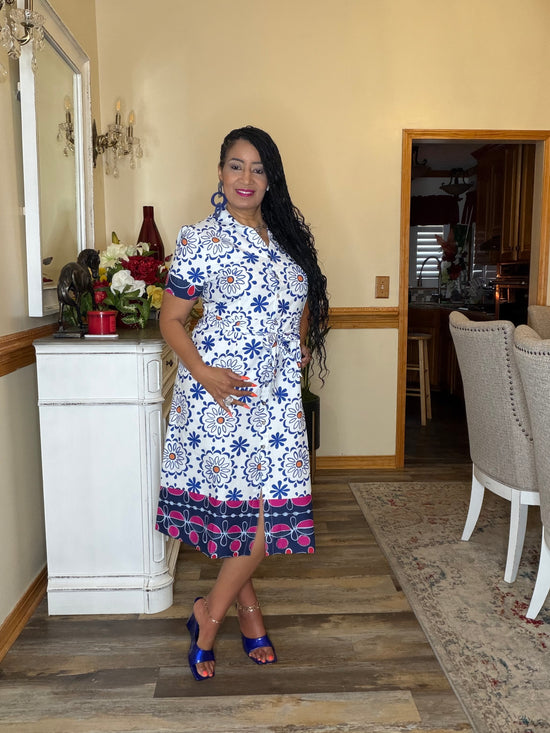 Blue Print Tie up Dress