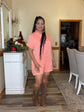 Mineral Wash Denim Romper-Coral