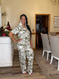 Print Shirt W/front Tie Set-Olive/White