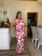 Sleeveless Print Texture Knit Jumpsuit-Red White