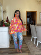 Orange Floral Button up Top