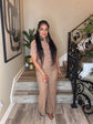 Brown Crinkle Pants Set