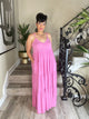 V-NECK TIERED CAMI MAXI DRESS -Candy Pink
