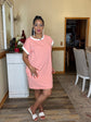 Stripe Banded Tshirt Dress-Coral/White