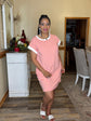 Stripe Banded Tshirt Dress-Coral/White