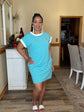 Stripe Banded Tshirt Dress-Turquoise/White