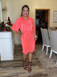 Coral BUTTON DOWN DRESS WITH WAIST SASH
