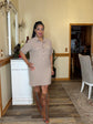 Roll Up Short Sleeve Dress-Tan
