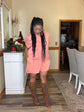 Mineral Wash Denim Romper-Coral