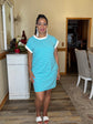 Stripe Banded Tshirt Dress-Turquoise/White