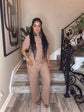 Brown Crinkle Pants Set