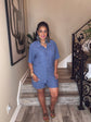 Demin Blue Crinkle Button Short Set