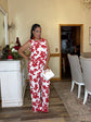 Sleeveless Print Texture Knit Jumpsuit-Red White