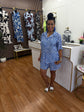 Blue and White Print Short Set