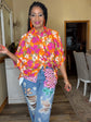 Orange Floral Button up Top