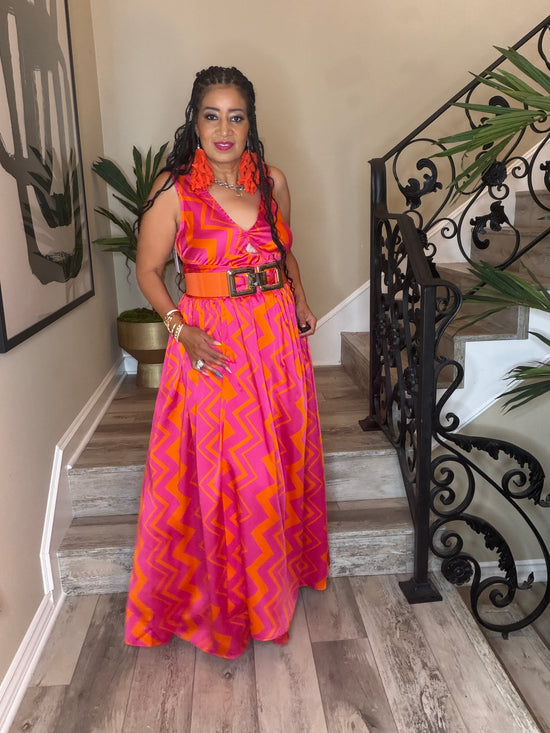Orange Pink Wrap Dress