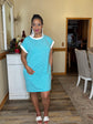 Stripe Banded Tshirt Dress-Turquoise/White