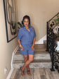 Demin Blue Crinkle Button Short Set
