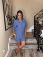 Demin Blue Crinkle Button Short Set