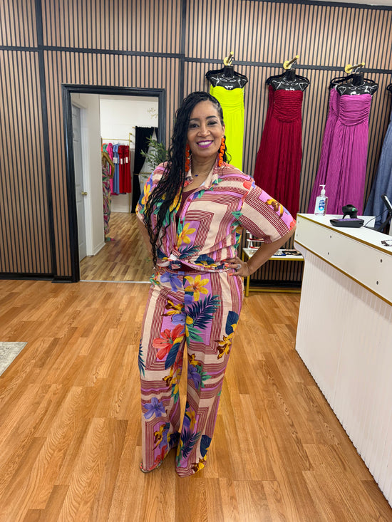 Burgundy Floral Print 2 Piece Set