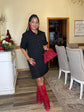 Roll Up Short Sleeve Dress-Black