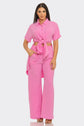 Pants Set with Slit Top-Pink