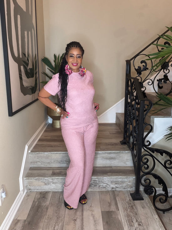 Pink Crinkle Pants Set