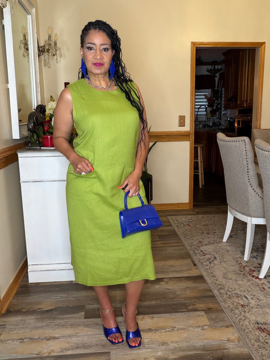 Avocado Green Linen Dress