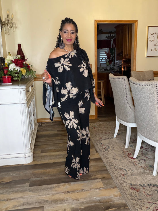 Black Floral Kimono Set