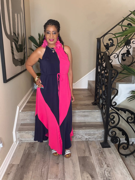 Hot Pink Navy Color Block Dress