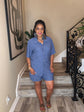 Demin Blue Crinkle Button Short Set