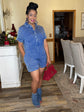 Mineral Wash Denim Romper-Blue